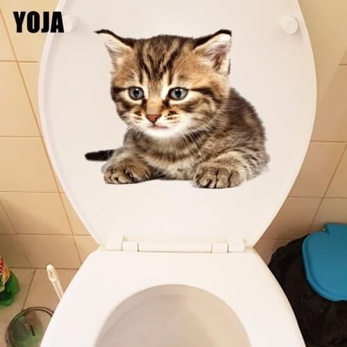 YOJA 22.7*19.7CM Kneeling Cat Cartoon Animal Home Room Wall Sticker Decal Funny Toilet WC Decor T1-1032