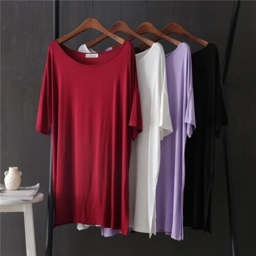 Oversized loose modal women t-shirts 2020 summer new slash neck long soft thin casual female pulls tops tees