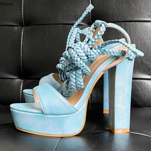 Olomm Handmade Women Summer Platform Sandals Ankle Strap Block Heel Open Toe Pretty 9 Colors Dress Party Shoes US Size 5-13