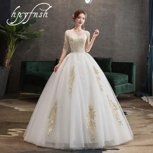 HPYFNSH Plus size O neck White Lace Three Quarter wedding Dresses 2020 Vestidos De Novia Princess Bride Gowns Illusion Cheap GZ