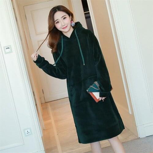Women Thicken Velvet Elegant Party Dress Long Sleeve Hooded Solid Dress 2020 Women Autumn Winter Party Dress Vestidos M-2XL 3XL