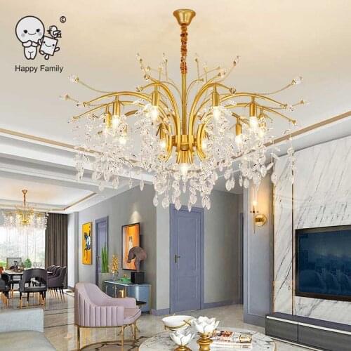Gold Iron Crystal Chandelier Light Fixture Modern Contemporary Luxury Big Large Hanging Ceiling Lamp Bedroom Living Dining Room
