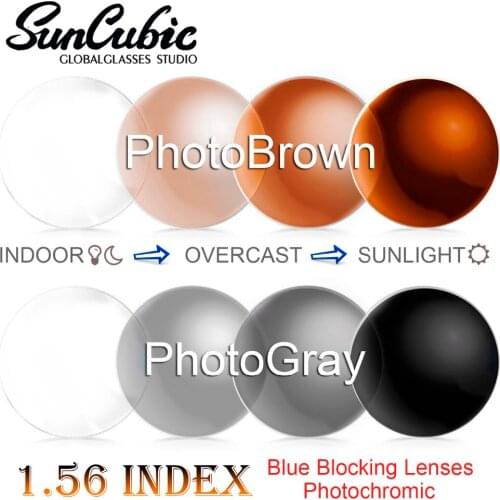 1.56 Index Myopia Rx lens Photochromic Fast Color Changing Lens Scratch-Proof Anti-Reflective blue blocking Coating Lenses
