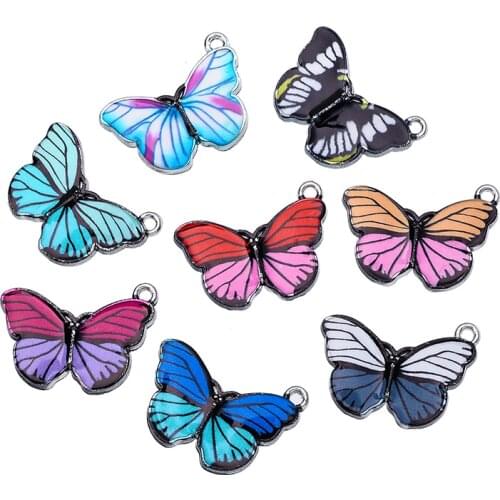 Kpop 10Pcs Two-color Gradient Butterfly Charm Enamel Animal Metal Pendant For DIY Bracelet Earrings Jewelry Making Accessories