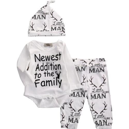 Autumn baby boy clothes fashion cotton baby girl clothing set casual Deer romper+pants+hat 3pcs sets