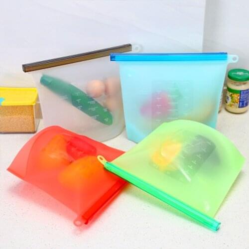 4PCs 1000ml 1500ml Reusable Silicone Food Storage Bags with Ziplock Leakproof Bags For Freezer Preservation Kitchen Gadgets
