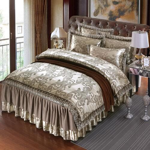 4Pcs European Satin Jacquard luxury lace bedding sets queen king size duvet cover set bed skirt set pillowcase bedclothes