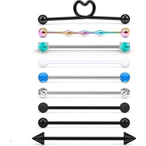 6-9PCS 16G 14G Industrial Barbell Cartilage Earring Body Piercing Jewelry for Women Men 1 1/2"(38mm)