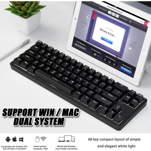 Ajazz K680T Wireless Dual Mode Mechanical Keyboard 68-Key White Backlit Anti-ghosting Ergonomic Gaming Keyboard for PC Laptop