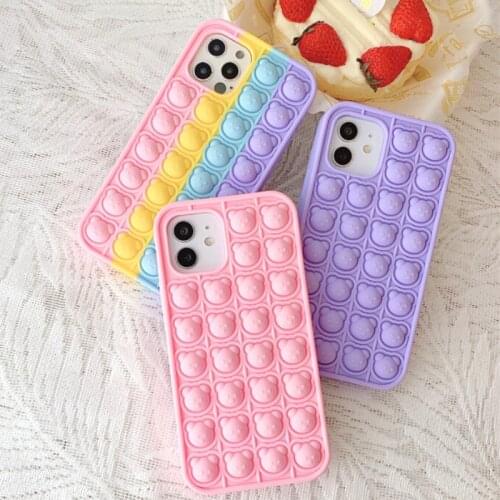 12 Pro Relieve Stress Case Cute Bear Rainbow Fidget Toy Push it Bubble Cover for iPhone 12 11 Pro Max XR X XS 7 8 SE 2020 Cases