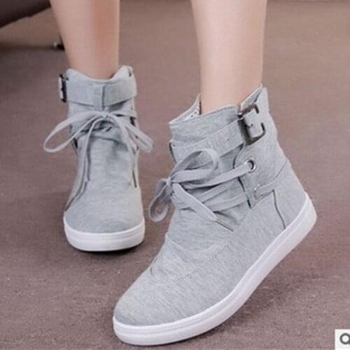 Spring Autumn Women Sneakers Autumn Canvas Women Casual Shoes Lace-Up Women Fashion Boots Platform Flats High Top Women Shoes