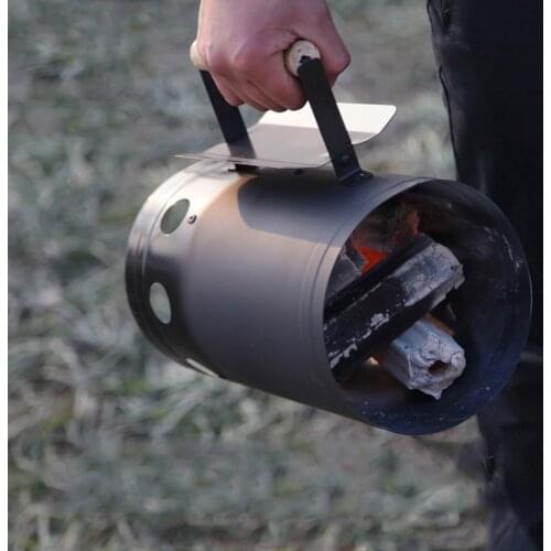 Charcoal Ignition Barrel Stainless Steel Carbon Stove BBQ Fire Starter Bucket Portable Outdoor Barbecue Tools With Wood Handle