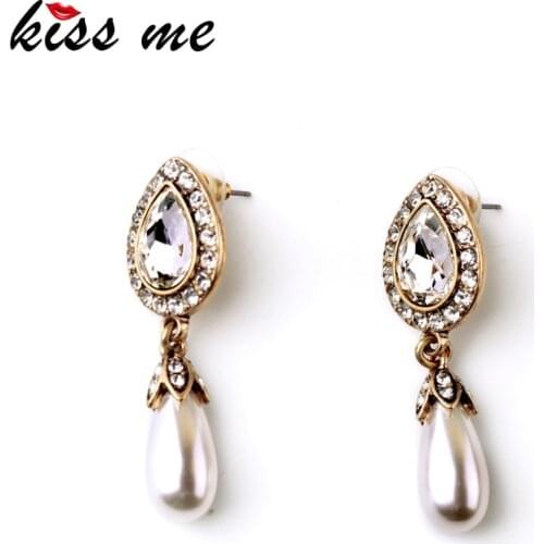 European Style Fashion Rerto Set Crystal Simulated Pearl Women Dangle Earrings Factory Wholesale