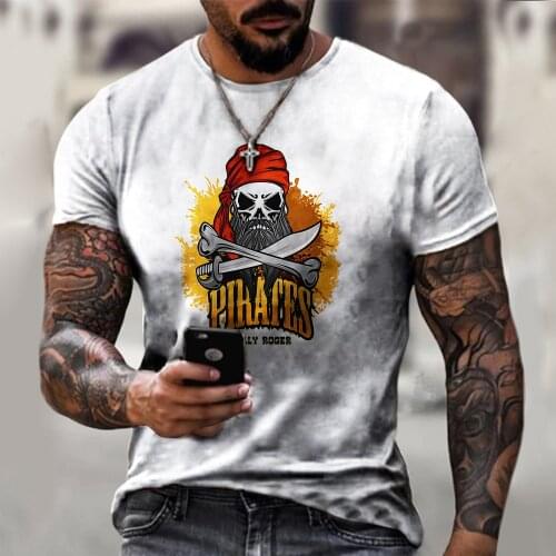 Summer New Pirates Printed Short Sleeved T-Shirt For Men Oversized Casual Streetwear Tops Quick-Drying Breathable Tees For Male