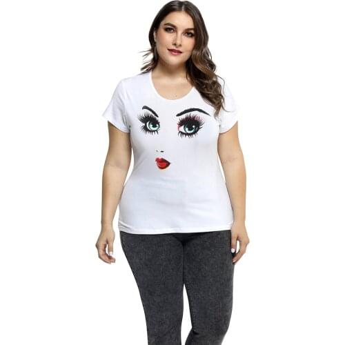 Women Plus Size T Shirt Tops 2021 Summer Cotton Loose Short Sleeve Basic Tees Female White Printing T-shirt Basic Large Size 5XL