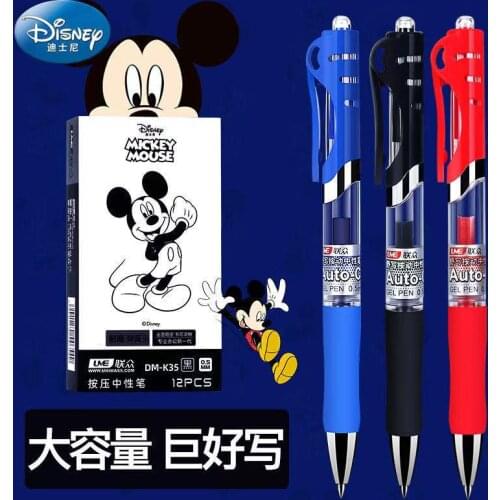 12pcs / batch of Disney press gel pen carbon pen 0.5mm quick-drying writing signature pen office school supplies cartoon gifts
