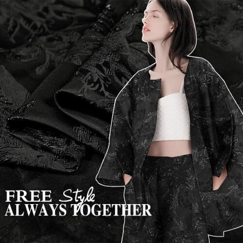 Hot sale black French solid jacquard yarn-dyed brocade plush fabric for coat tissu au meter cheap fabrics DIY shabby chic tela