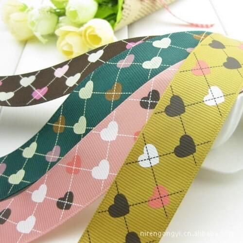Classic 25mm Single Face Polyseter Ribbon DIY Manual Heart Printed Rib Satin Ribbon Rope tape Bowknot Hair accessories 10M/Lot