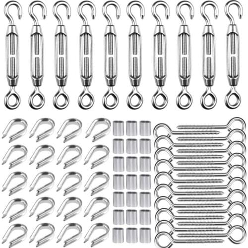 1/16 Inch Cable Railing Kit for Wooden Post Turnbuckle Wire Tensioner Strainer Lag Screw Eye Thimble and Crimping Loop