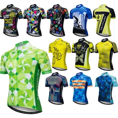 KEYIYUAN Summer Short Sleeve Bike Clothing Men Funny Cycling Jersey MTB Riding Bicycle Sweat Shirt Polera Ciclismo Hombre