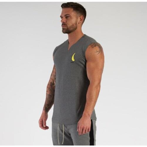New Workout Running Mens Sports Fashion Casual Tank Top Muscle Gym Clothing Bodybuilding Fitness Singlets Sleeveless V-Neck Vest