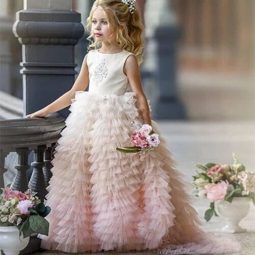 Tiered Tulle Princess Girl Dresses Custom Made Flower Girl Dress For Wedding New Long Pageant Gowns For Elegant