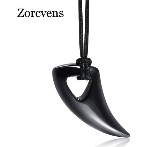 ZORCVENS Fashion Black Stainless Steel Necklace Bull Horn Design Man Jewelry Punk Biker Mens Pendants Necklaces