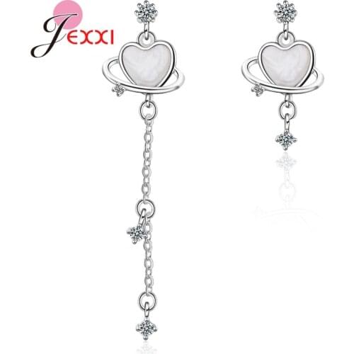 Fashion 925 Sterling Silver Heart Shape Drop Earrings For Women Fast Delivery Asymmetric Style White Stone Pendant Earrings
