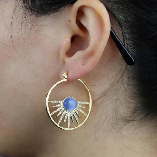 New Arrival Gold Silver Color Earrings Micro Pave Cubic Zirconia Big Blue CZ North Star for Circle Hoop Earring Jewelry Gifts