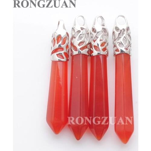 New Arrival Wholesale 5pcs Pendants Natural Stone Hexagonal Pillar Pendant Red Agates Healing Charms For Necklace Jewelry TN3010