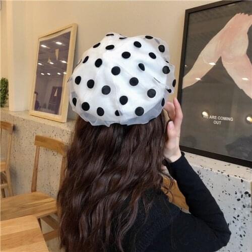 OMEA Organza Dot Beret Women Bud Hat Spring/summer New Elegant Gauze Cute Cap French Fashion Mushroom Hat Lolita Woolen Cap