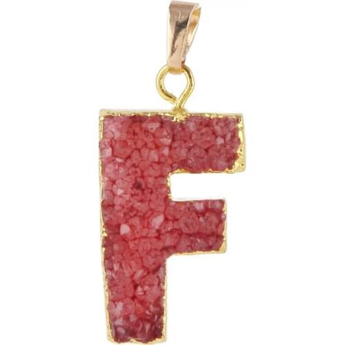 3pcs/lot Colorful 3*3cm Big Alphabet Letter F Druzy Pendant Necklace Natural Stone Necklace RT-070-F