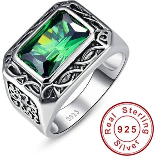 Emerald Cut Carving Flower Unisex Couple Rings Real Silver Vintage Rings Sterling Silver 925 for Women & Men Size 6-14