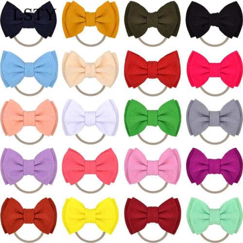 20Pcs/lot Cute Bows Solid Baby Headbands Elastic Hair Band For Baby Girls Handmade Hairbands Nylon Headwear Hair Accessories