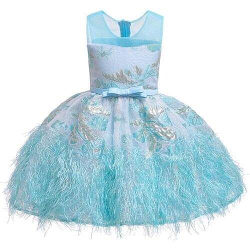 Girls Performance Dress Blue Christmas High-grade Lace Embroidery Tassel Formal Ball Gown Wedding Party Bridesmaids Dresses