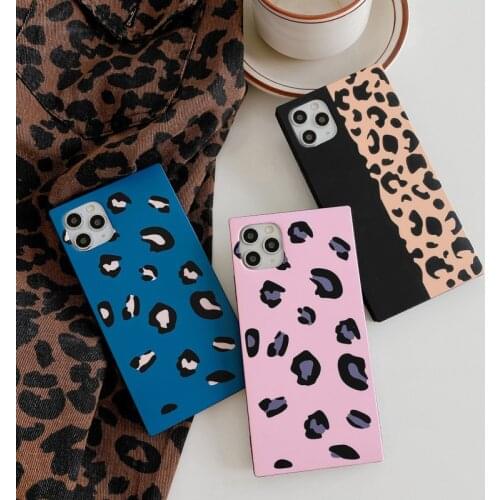 Luxury Leopard Print Square Phone Case for Women Fashion Soft Silicone Trunk Cover for iPhone 12 11 Pro Xr Xs Max 8 7 Plus
