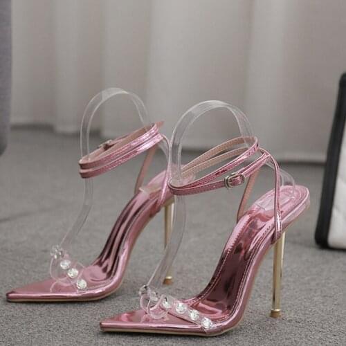 Sandals for Women Sewing Buckle Strap Heels Pointed Toe Peep Toe Super High Heels Summer 2021 Front Rear Strap Fashion