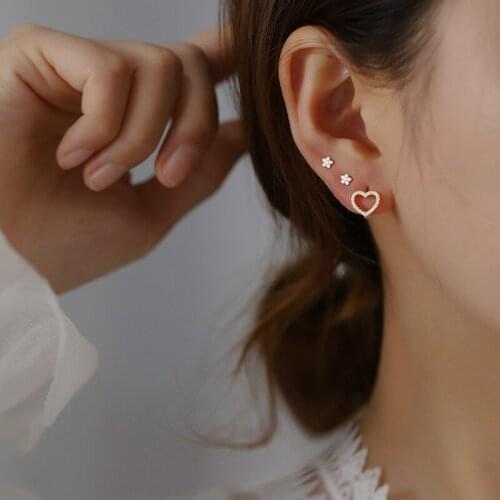 925 sterling silver earring fashion zircon hollow heart ear ring small heart ear bone temperament cute sweet woman girl ear jewe