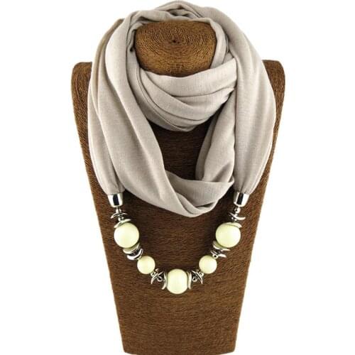 Fashion designer scarf Ethnic Chiffon Solid Collar Tassel Gorgeous beaded pendants jewelry Necklace Scarf Women Shawl Scarves