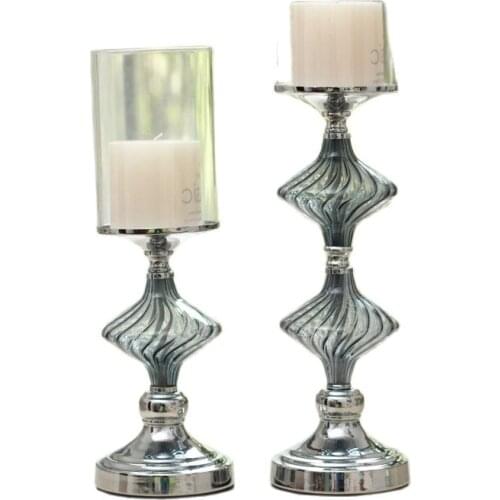 Nordic Glass Candle Stand and Set Home Decor Retro Romantic Creative Candlestick Wedding Porch Kerzenhalter Home Ornaments FC238