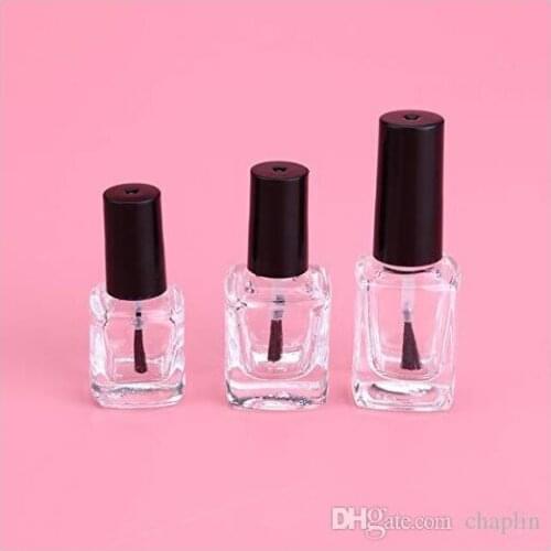Glass Empty Polish Bottles 5ml 10ml 15ml Empty Nail Polish Bottles with brushes and black caps Square Shaped