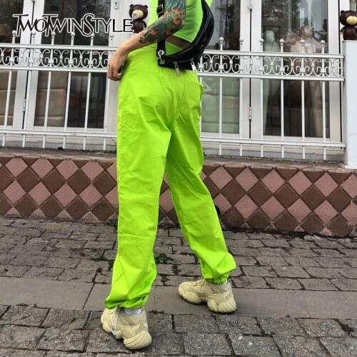 TWOTWINSTYLE Casual Sporty Pants For Women High Waist Minimalist Loose Streetwear Trouser Female Fashion New Clothing Style