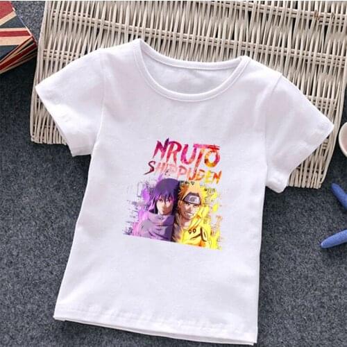 Uzumaki Naruto Kids T-shirt Bandai Anime Figures Uchiha Sasuke Print T Shirt for Clothes Tops Casual O-Neck Homewear Tees