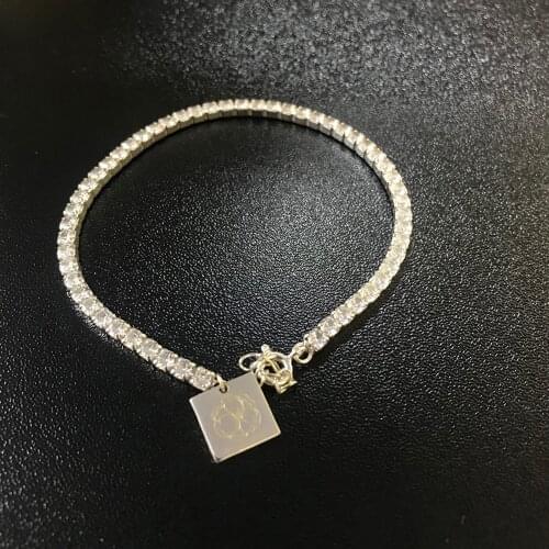 Bling Custom Tag Bracelet Tennis Chain Engraved 925 Sterling silver Jewelry Bracelets Personalized Logo