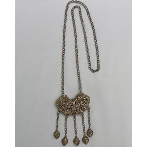 YIZHU CULTUER ART Collection Old Chinese Tibet Silver Carving Dragon Crane Person Sachet Pendant