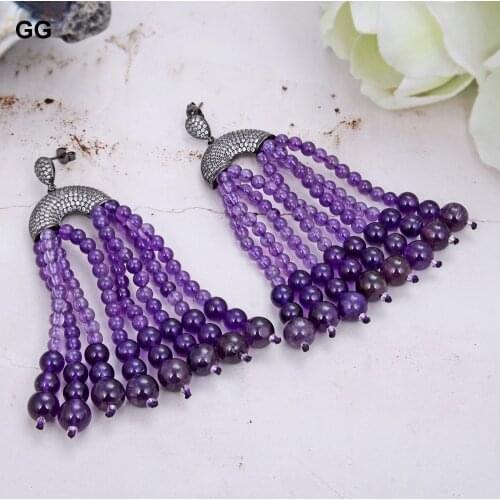 GuaiGuai Jewelry Natural Round Purple Amethyst CZ Gold Color Plated Stud Earrings