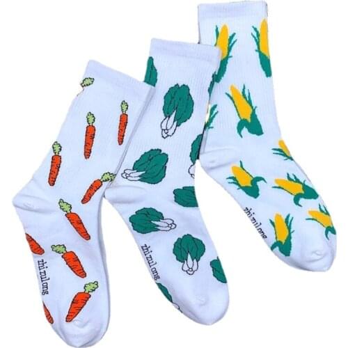 Funny Korean Cute Carrot Vegetables Corn Cotton Crew Women Men Socks Crazy Novelty Colorful Stake White Hiphop Street Gift Retro
