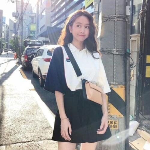 2021 New Summer Women Short Sleeve 100% Cotton Loose Fashion Casual Polo Shirts For Girls Patchwork Polo Shirt Brand Clothing