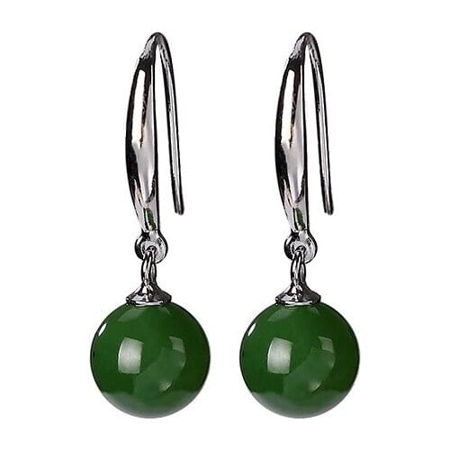 29/5000 925 sterling silver natural Hetian Jasper earrings retro simple round beads earring pendant for ladies ear hooks