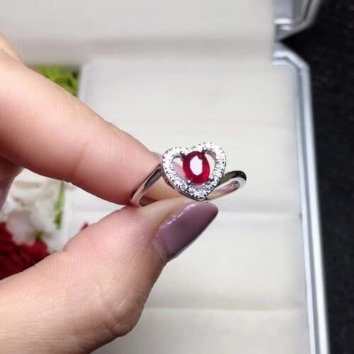 Fashion Romantic heart Peach Natural red ruby gem Ring Natural gemstone ring S925 silver women girl gift wedding party Jewelry